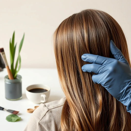 Stylist brush applying glossy hair color to evenly toned, shiny strands