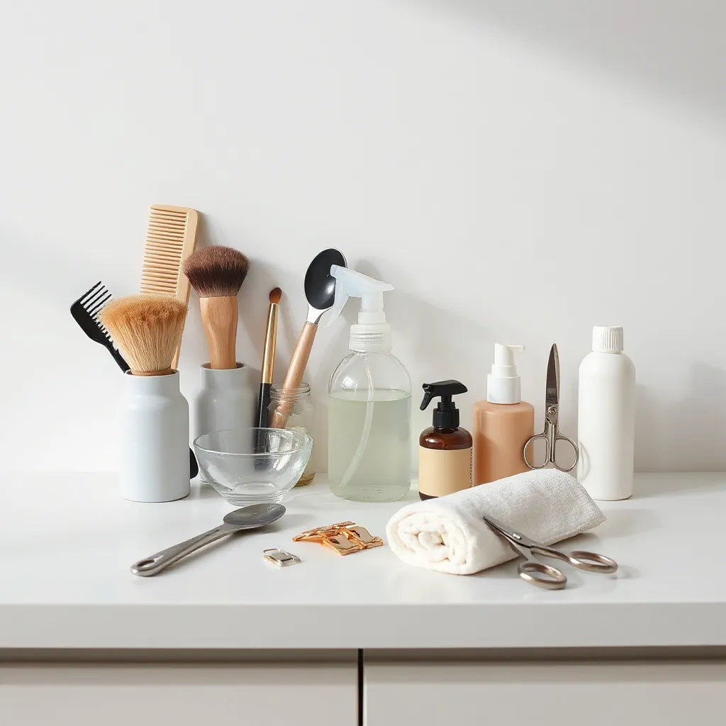 Neatly arranged professional hair and beauty tools on a clean countertop