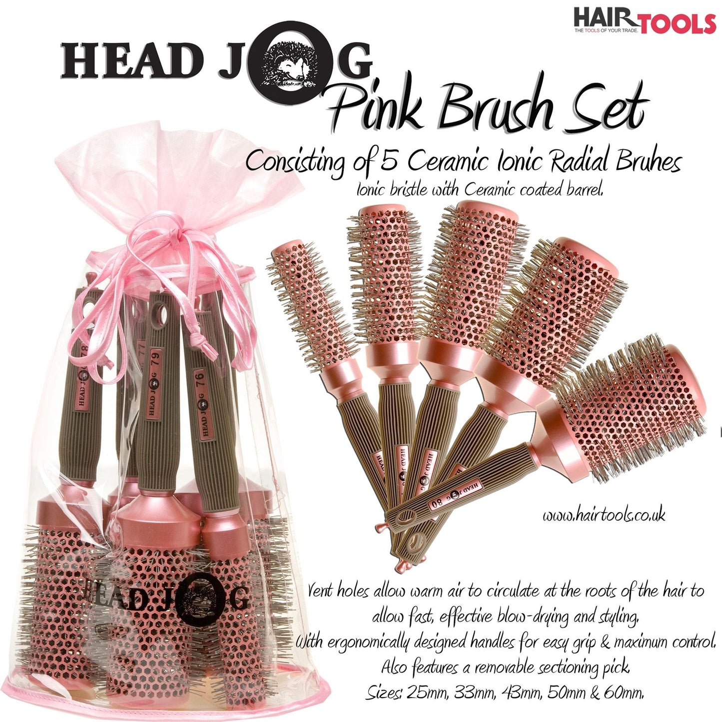 Hair Tools Head Jog Pink Radial Brush