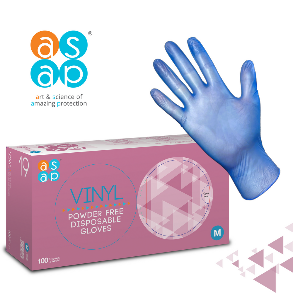 ASAP Vinyl Powder Free Disposable Gloves , Blue - Medium (D)