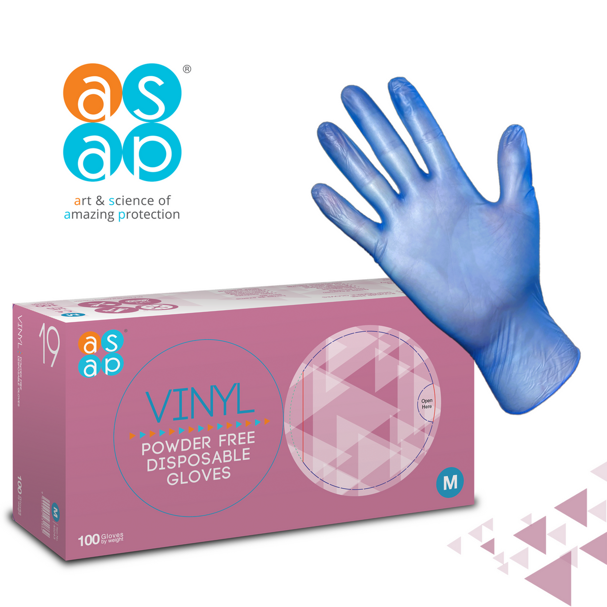 ASAP Vinyl Powder Free Disposable Gloves , Blue - Medium (D)