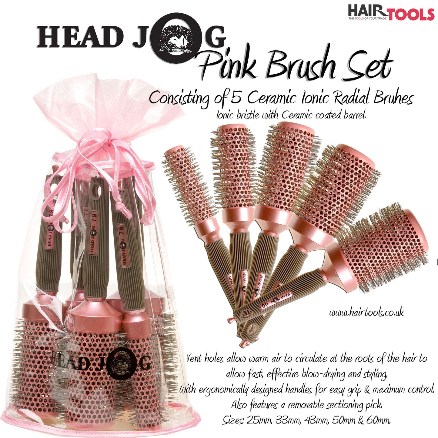 Hair Tools Head Jog Pink Radial Brush