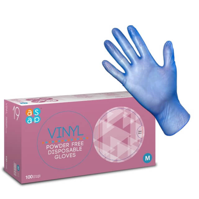 ASAP Vinyl Powder Free Disposable Gloves Blue - Small
